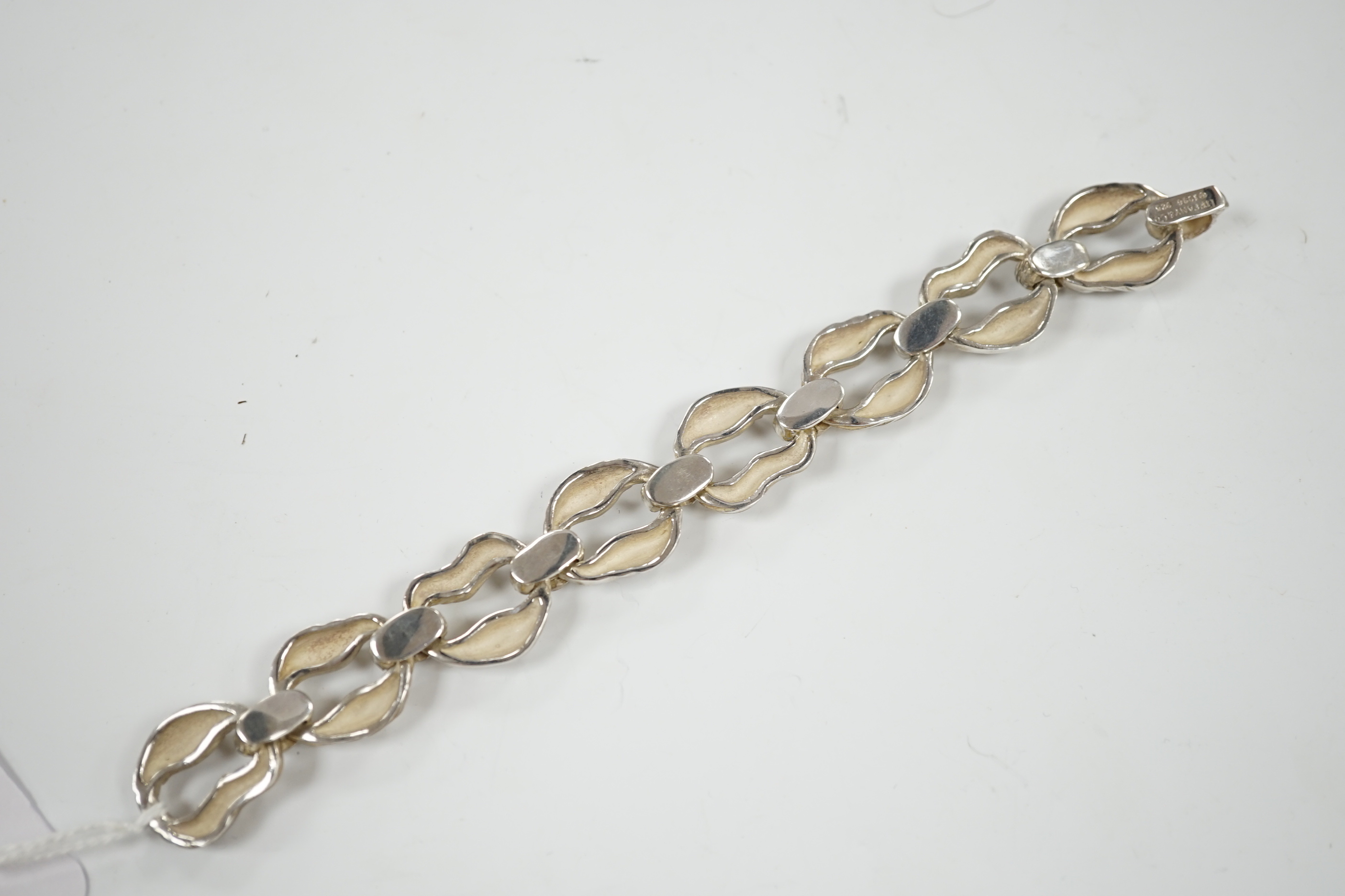 A Tiffany & Co 925 woodbark pattern bracelet, overall 18.4cm, 67 grams.